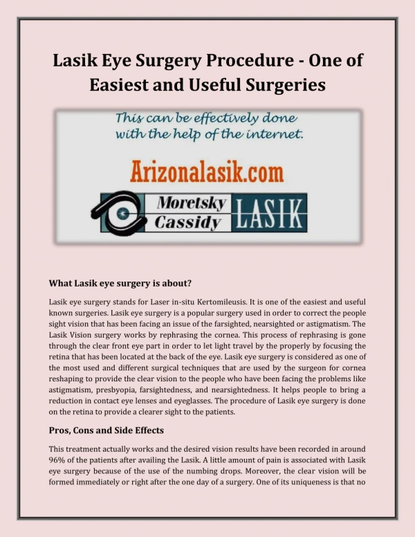 Lasik Eye Surgery Procedure - One of Easiest and Useful Surgeries