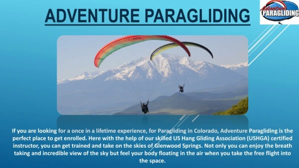 Adventure Paragliding : Paragliding training in Colorado