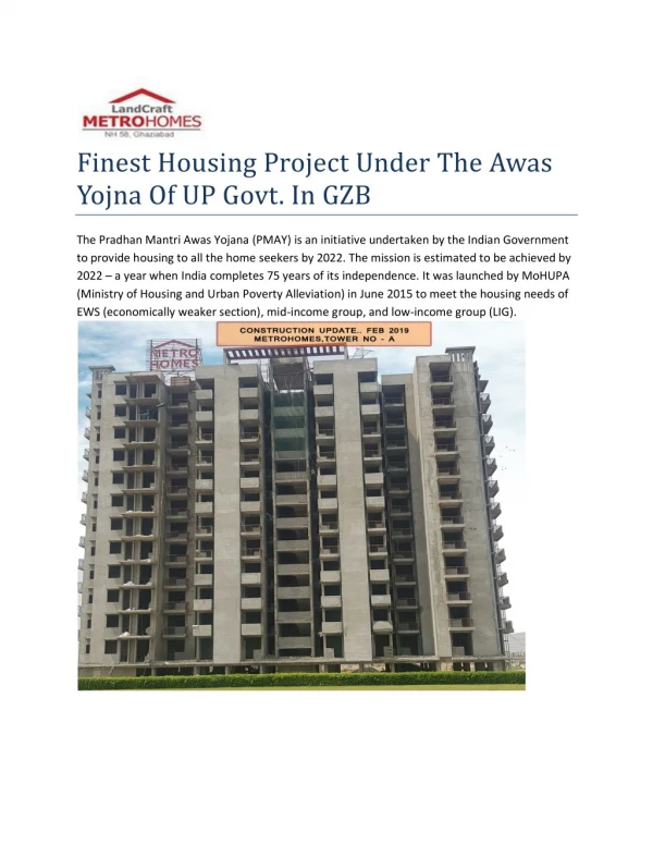 Finest Housing Project Under The Awas Yojna Of UP Govt. In GZB