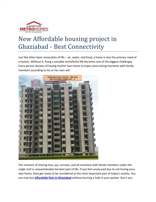 New Affordable housing project in Ghaziabad - Best Connectivity