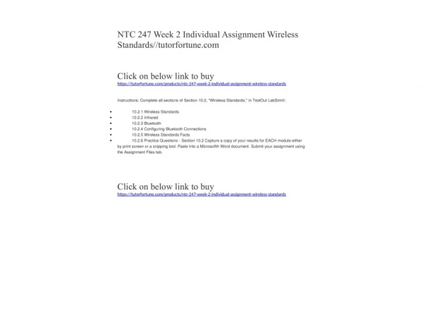 NTC 247 Week 2 Individual Assignment Wireless Standards//tutorfortune.com