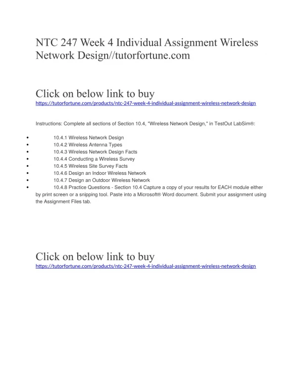 NTC 247 Week 4 Individual Assignment Wireless Network Design//tutorfortune.com