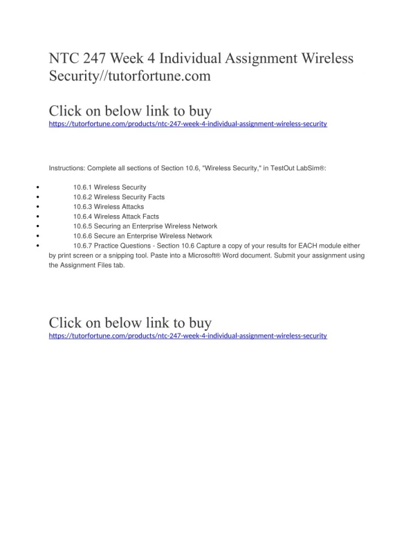 NTC 247 Week 4 Individual Assignment Wireless Security//tutorfortune.com
