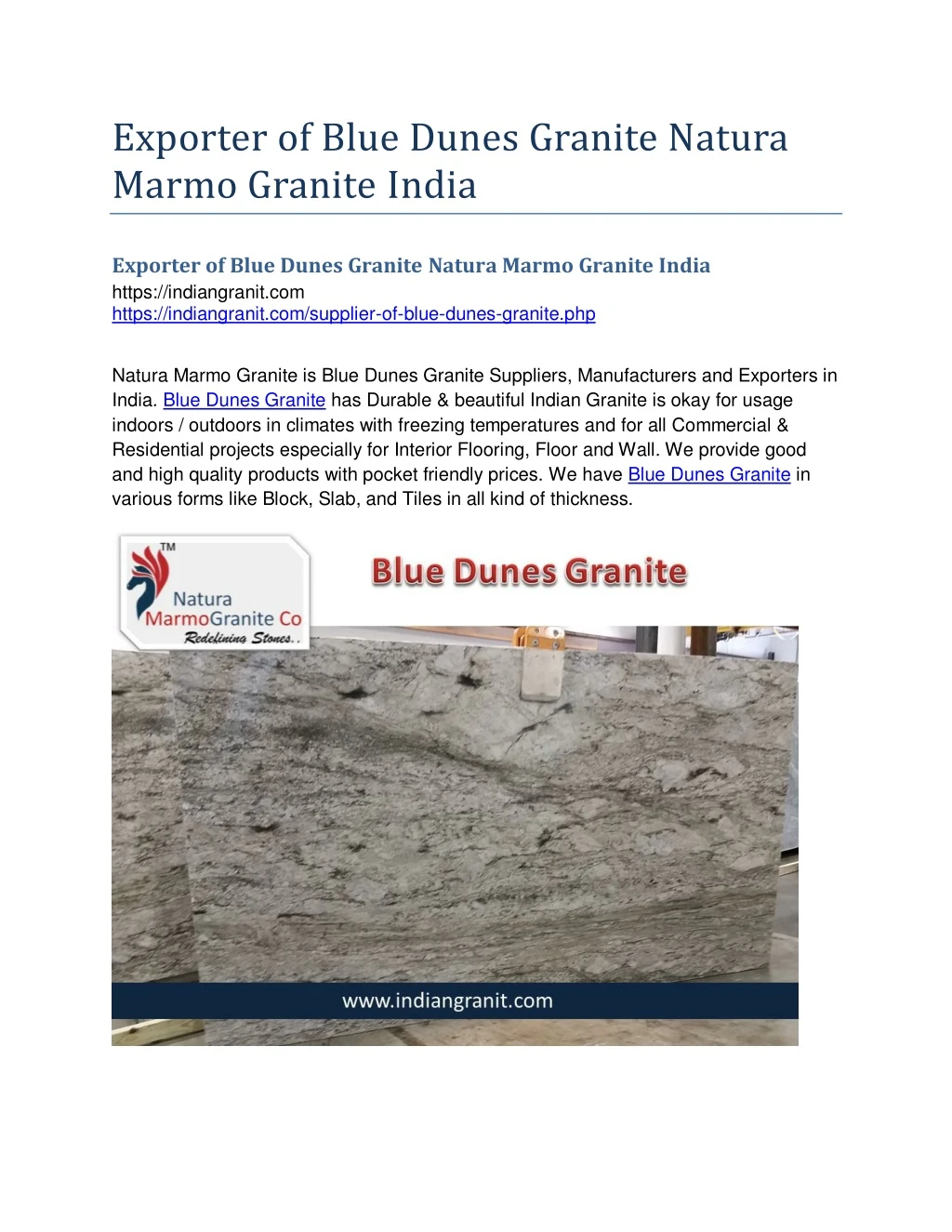 exporter of blue dunes granite natura marmo