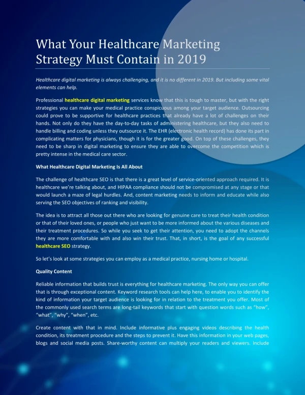What Your Healthcare Marketing Strategy Must Contain in 2019