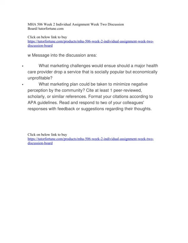 MHA 506 Week 2 Individual Assignment Week Two Discussion Board//tutorfortune.com