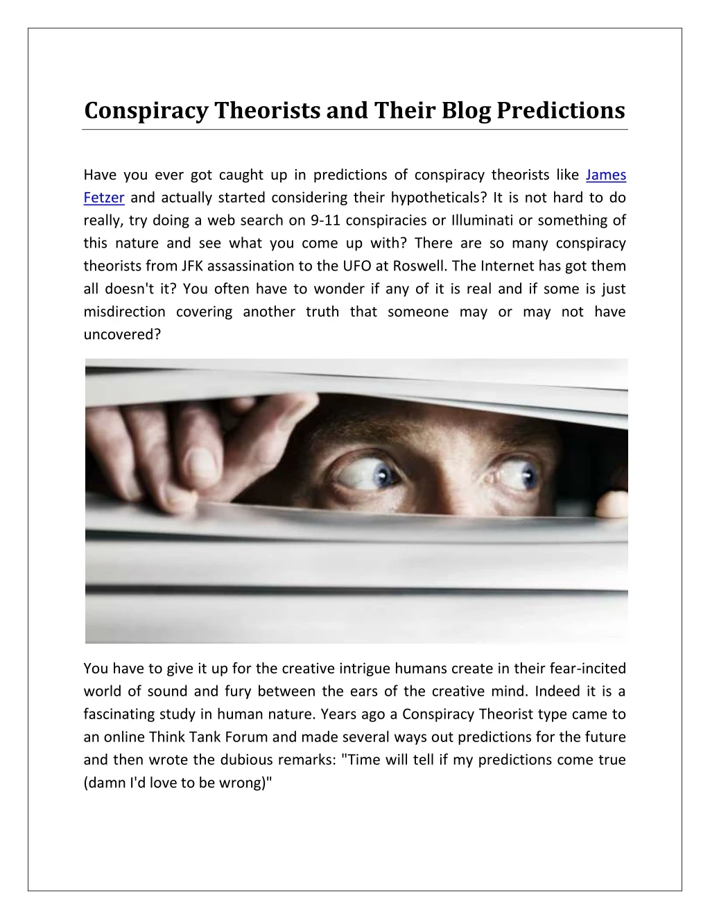 conspiracy theorists and their blog predictions