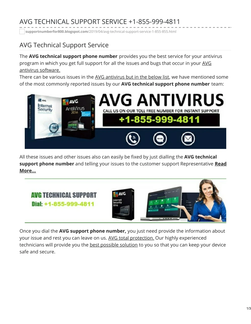 avg technical support service 1 855 999 4811