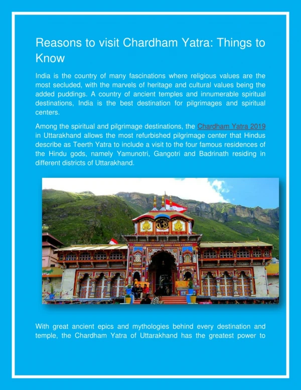 Reasons to visit Chardham Yatra: Things to Know