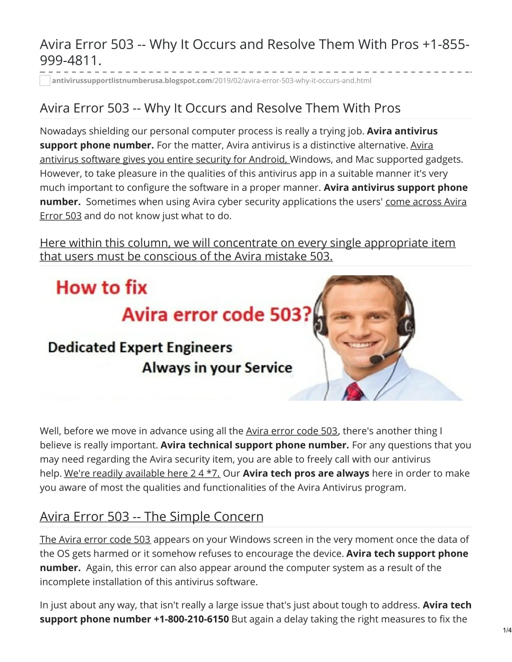 avira error 503 why it occurs and resolve them