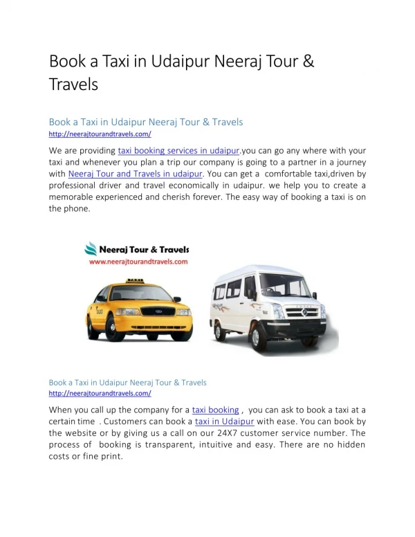 Book a Taxi in Udaipur Neeraj Tour & Travels