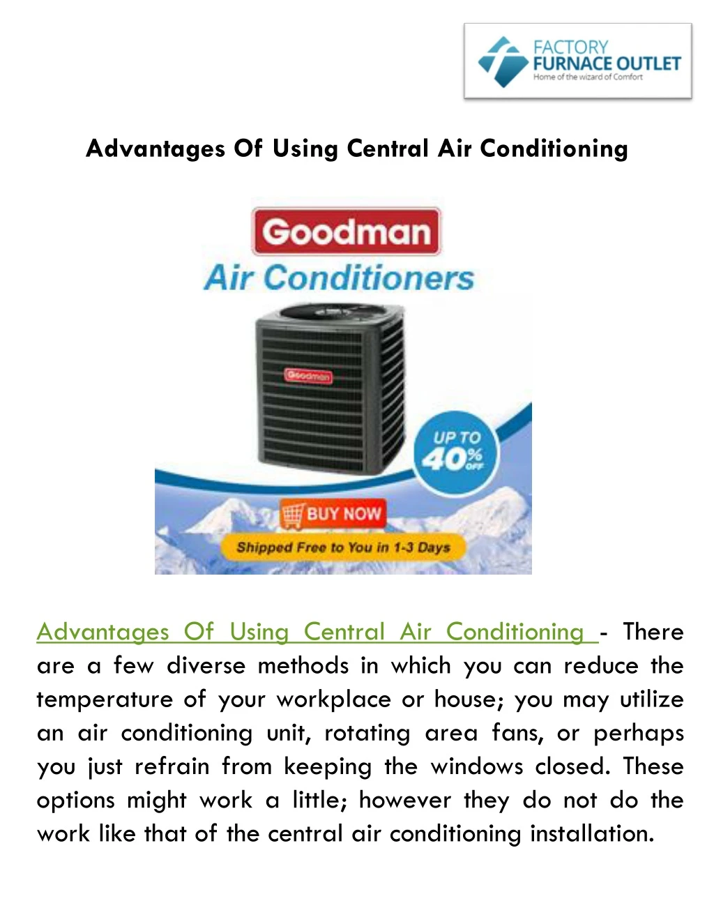 advantages of using central air conditioning