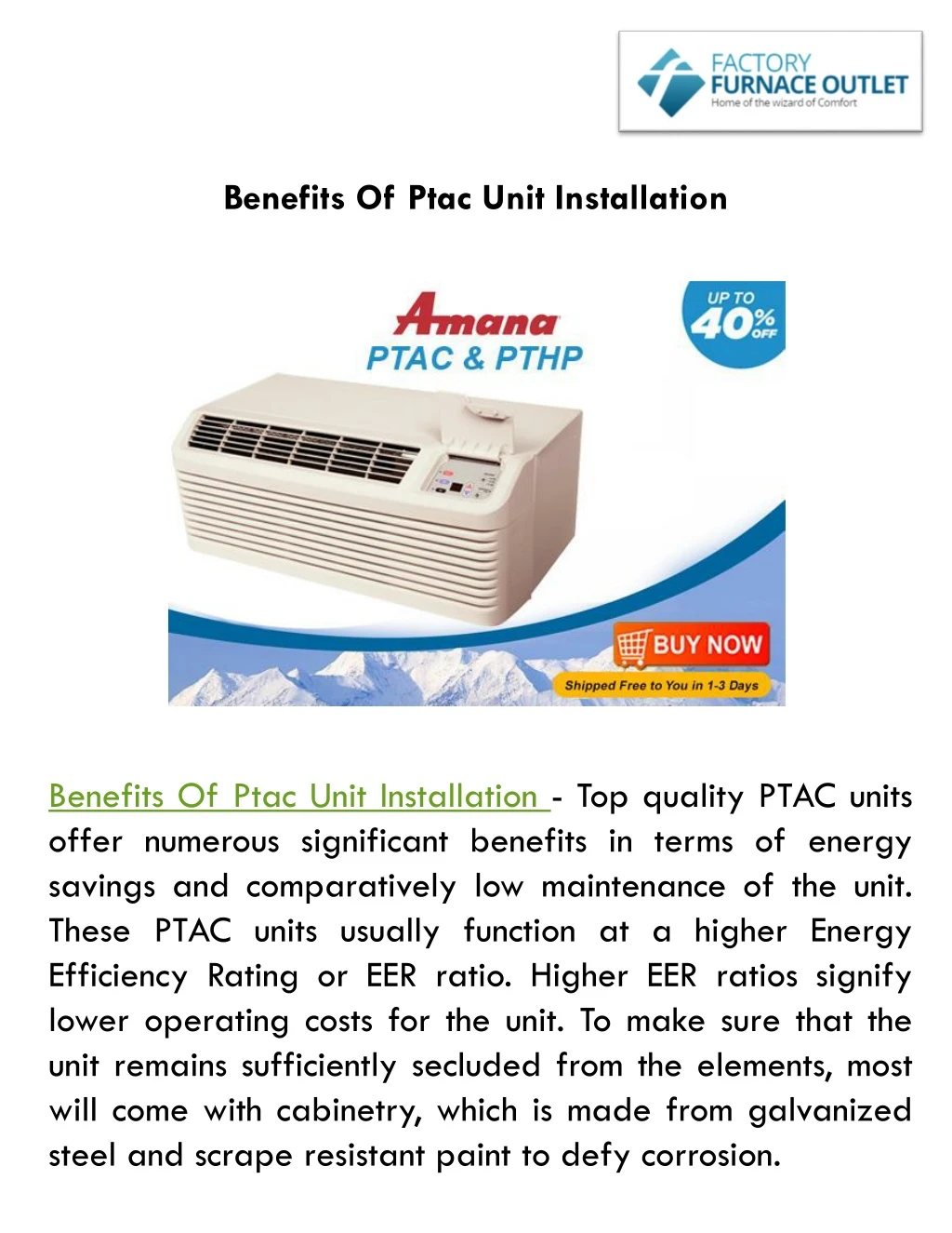 benefits of ptac unit installation