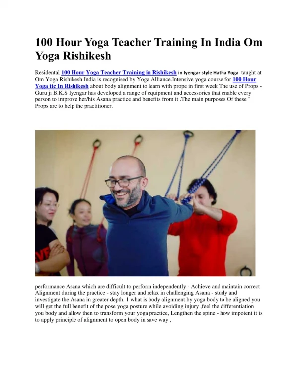 100 Hour Yoga Teacher Training In Rishikesh India