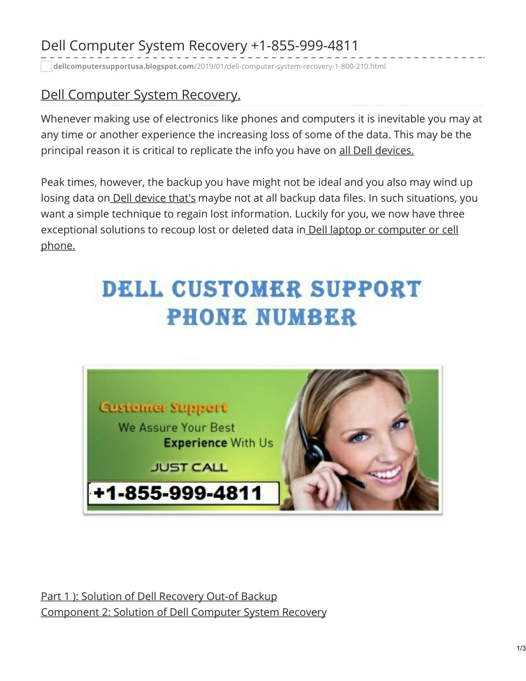 dell computer system recovery 1 855 999 4811