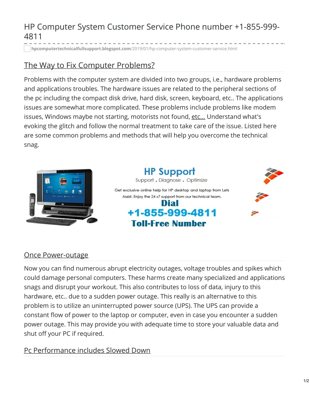 hp computer system customer service phone number