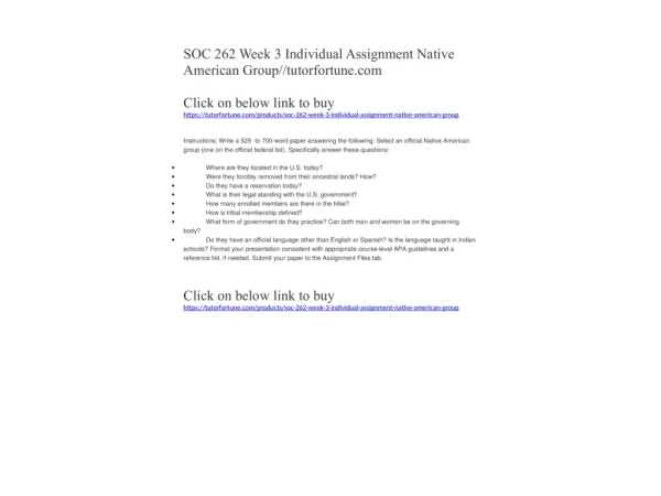 SOC 262 Week 3 Individual Assignment Native American Group//tutorfortune.com