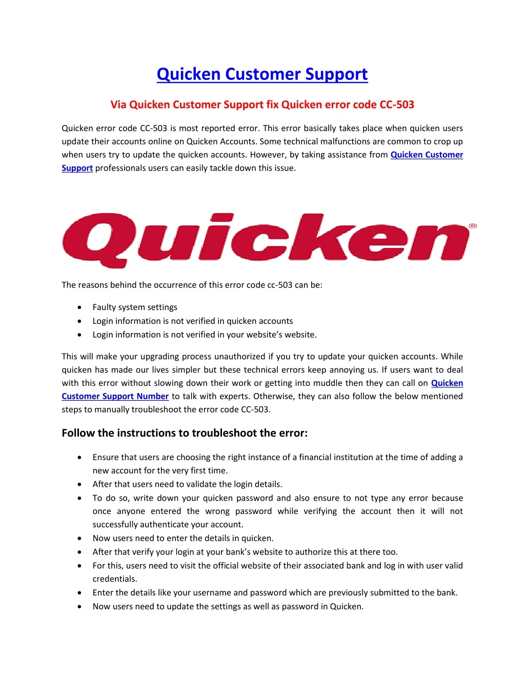 quicken customer support