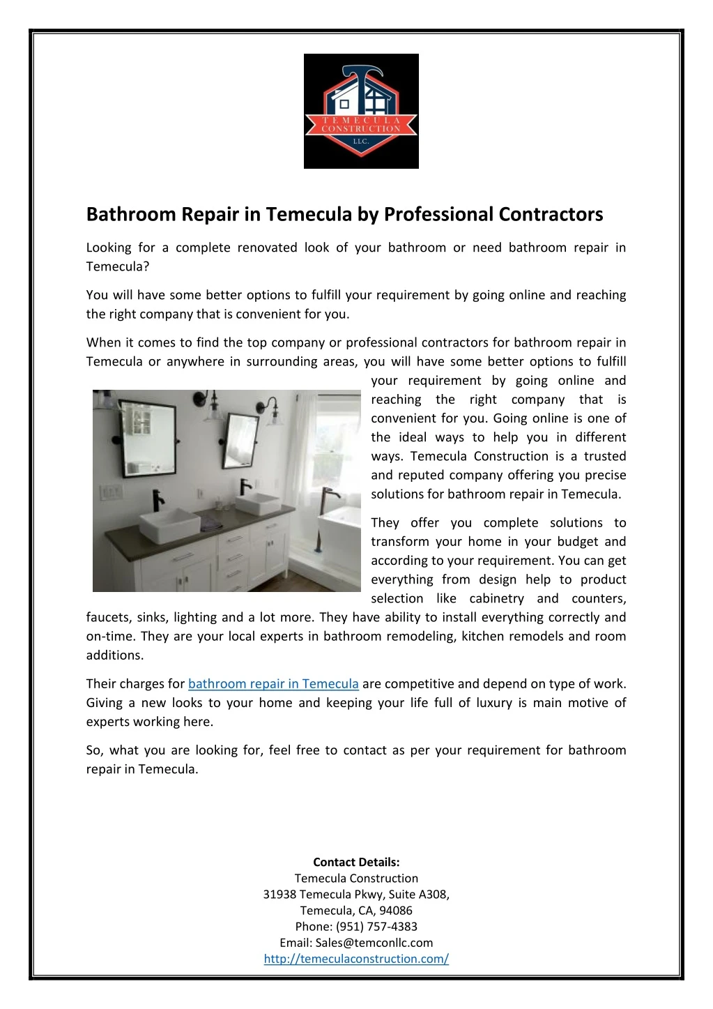 bathroom repair in temecula by professional