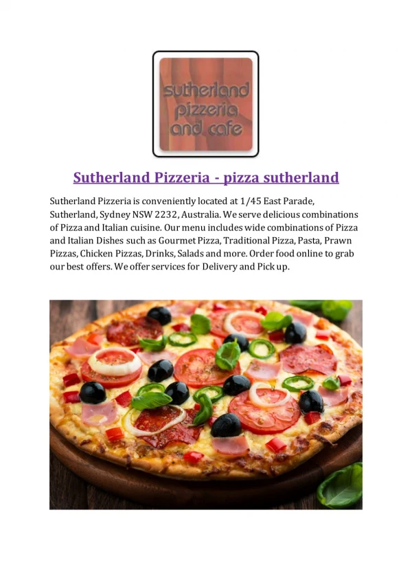 15% Off - Sutherland Pizzeria-Sutherland - Order Food Online