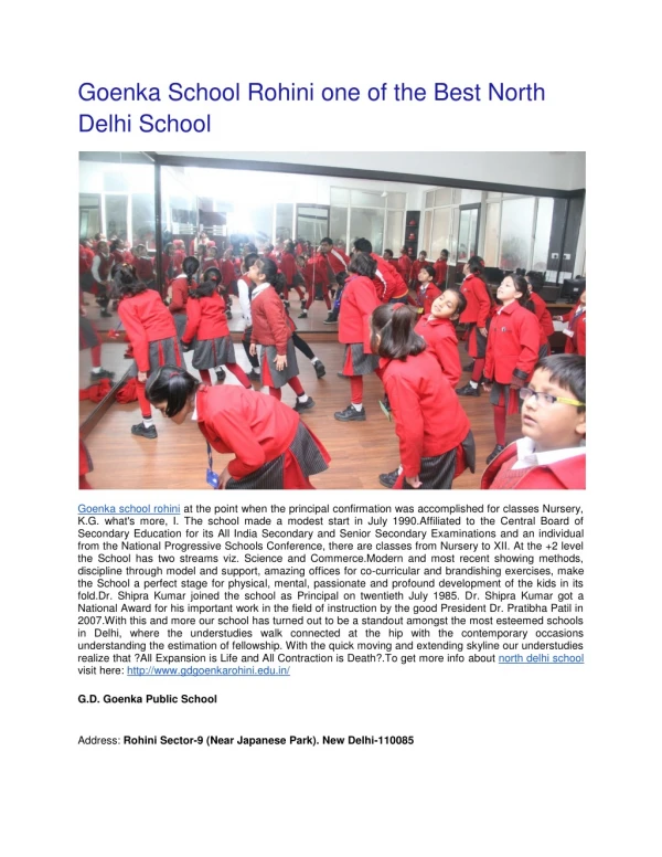 Goenka School Rohini one of the Best North Delhi School