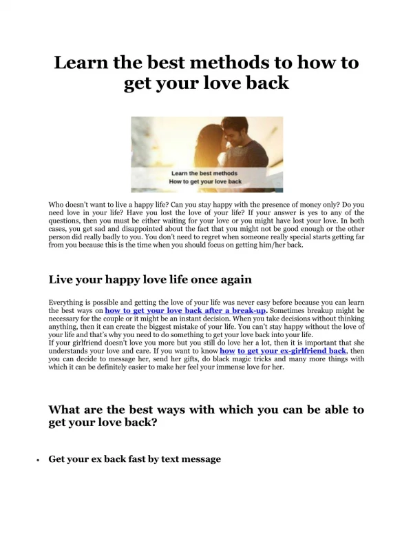 how to get your love back