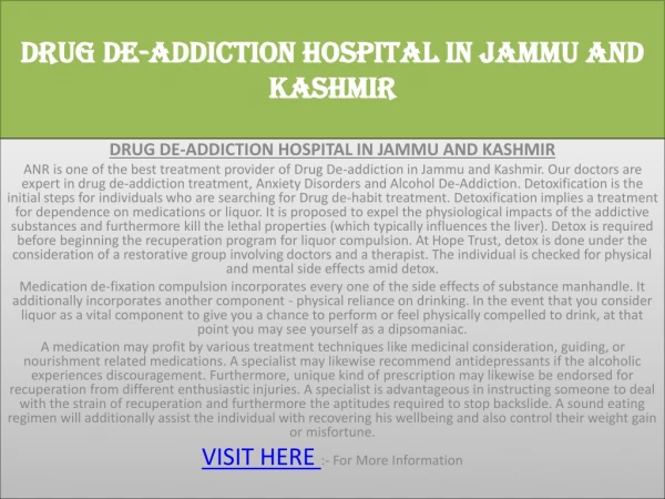 Drug de-addiction hospital in Jammu and Kashmir