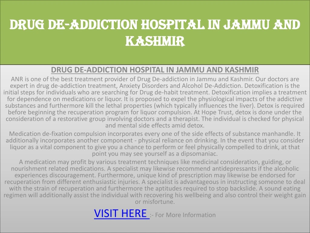 drug de addiction hospital in jammu and kashmir
