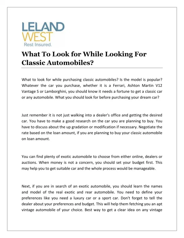 What To Look for While Looking For Classic Automobiles?