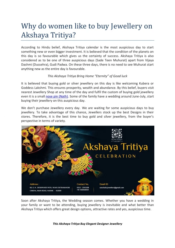 Why do women like to buy Jewellery on Akshaya Tritiya?