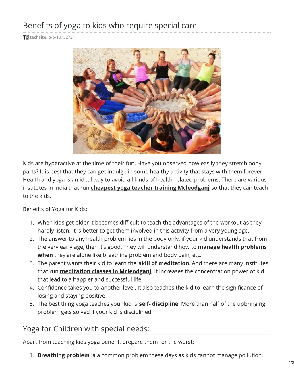 benefits of yoga to kids who require special care