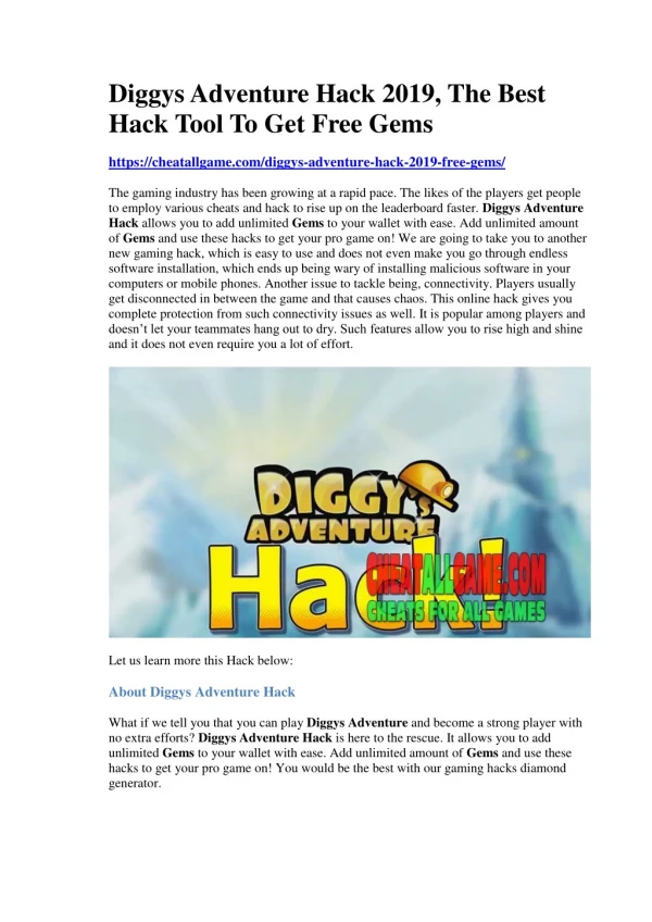 Diggys Adventure Hack 2019, The Best Hack Tool To Get Free Gems