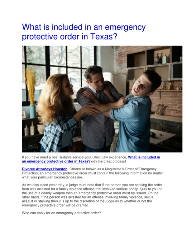 What is included in an emergency protective order in Texas?