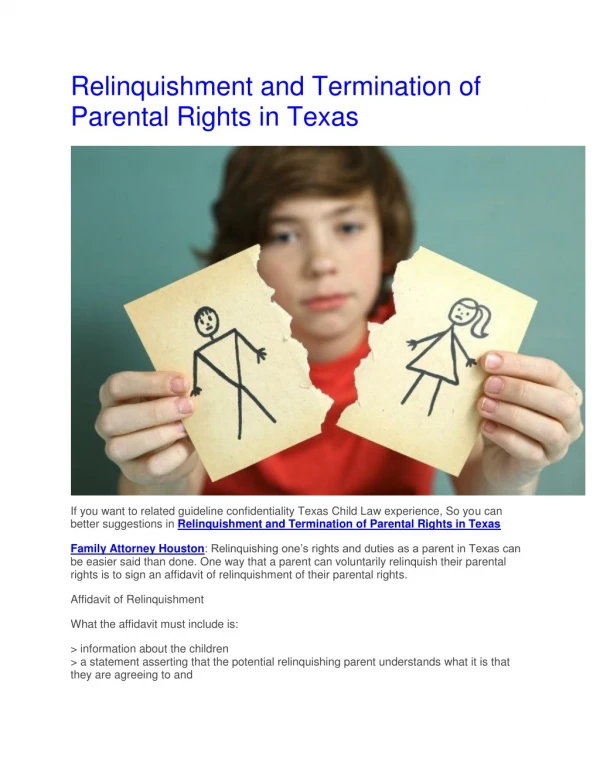 Relinquishment and Termination of Parental Rights in Texas