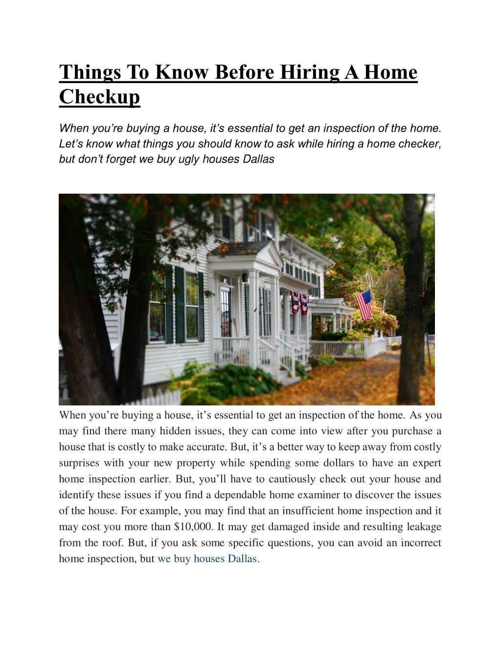 things to know before hiring a home checkup