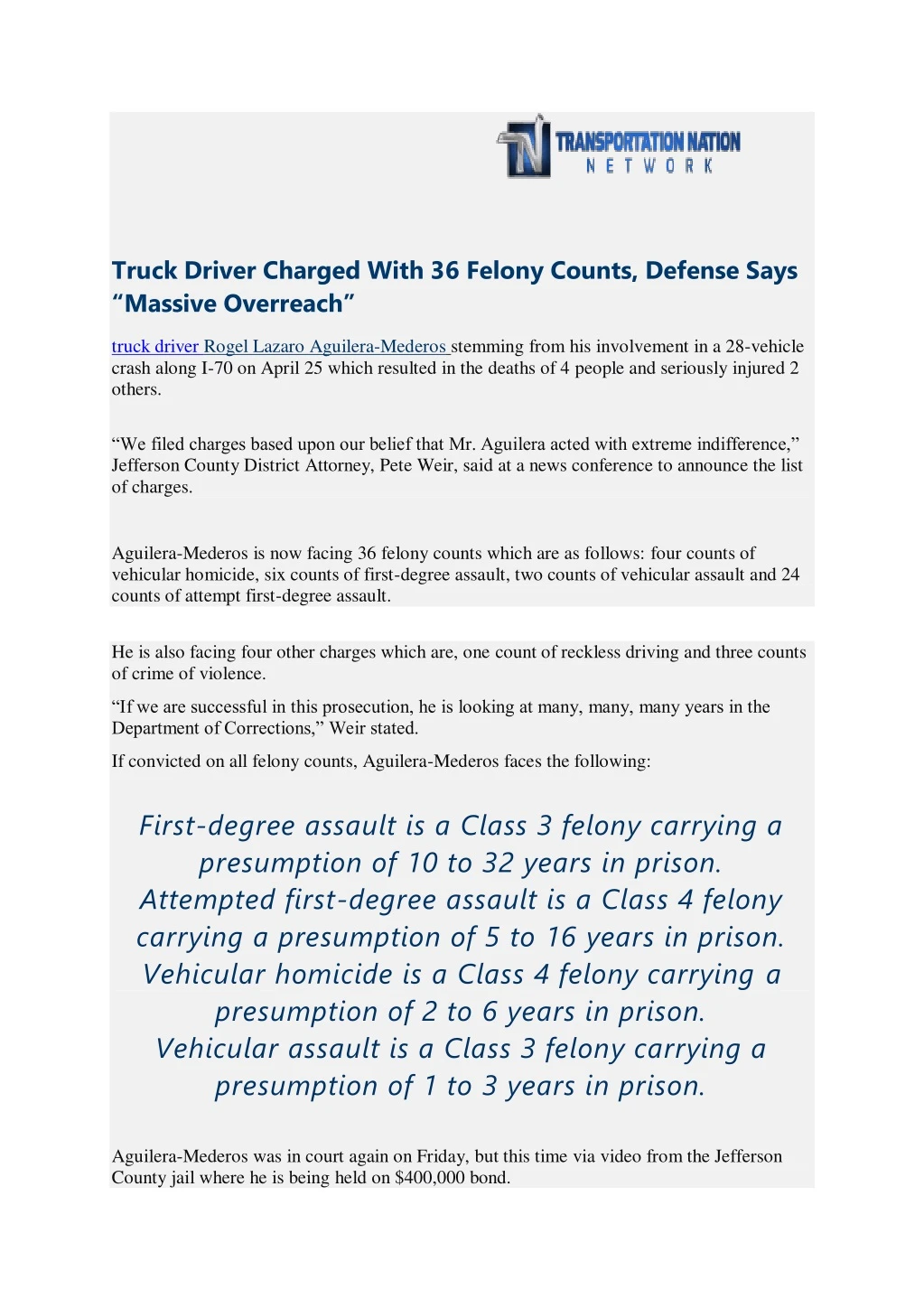 truck driver charged with 36 felony counts