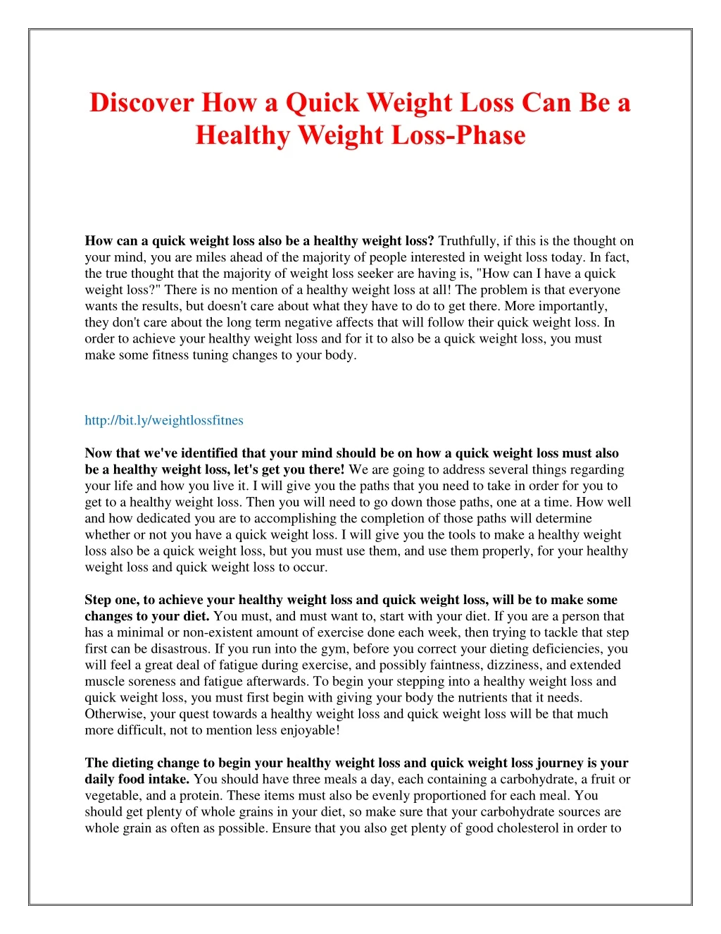 discover how a quick weight loss can be a healthy