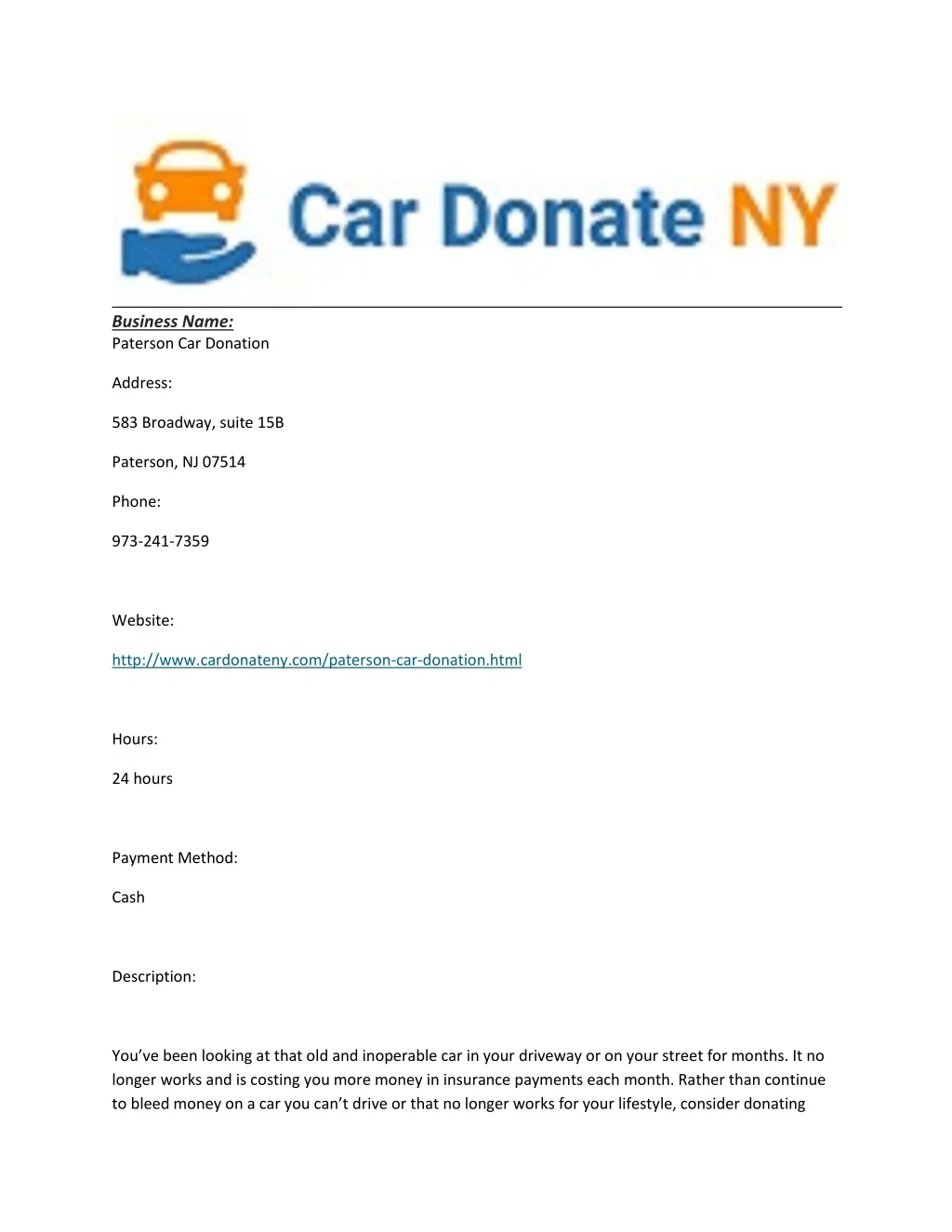 business name paterson car donation