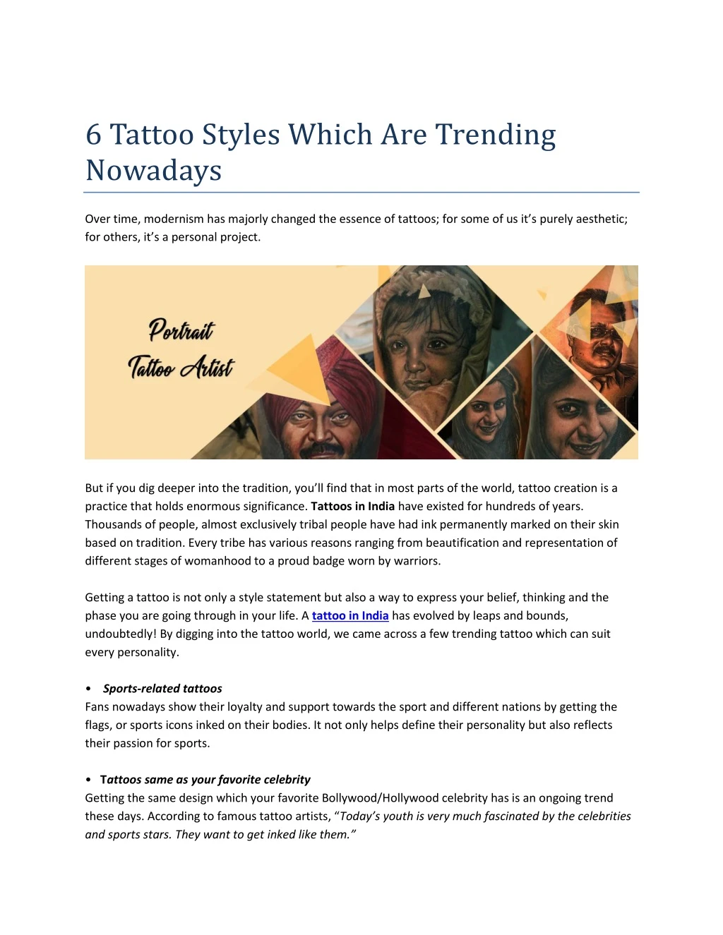 6 tattoo styles which are trending nowadays