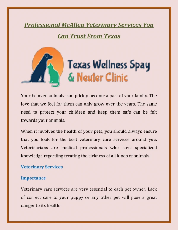 Professional McAllen Veterinary Services You Can Trust From Texas