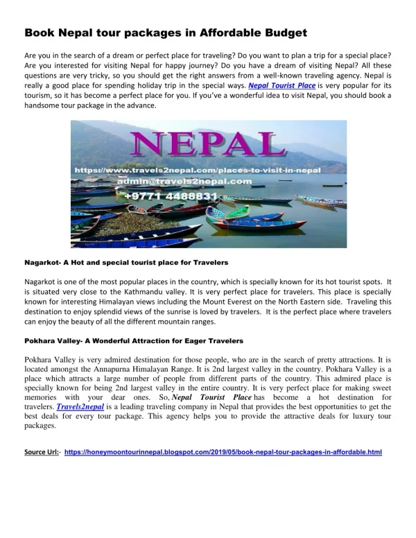 Affordable Tour Packages for Nepal Tour