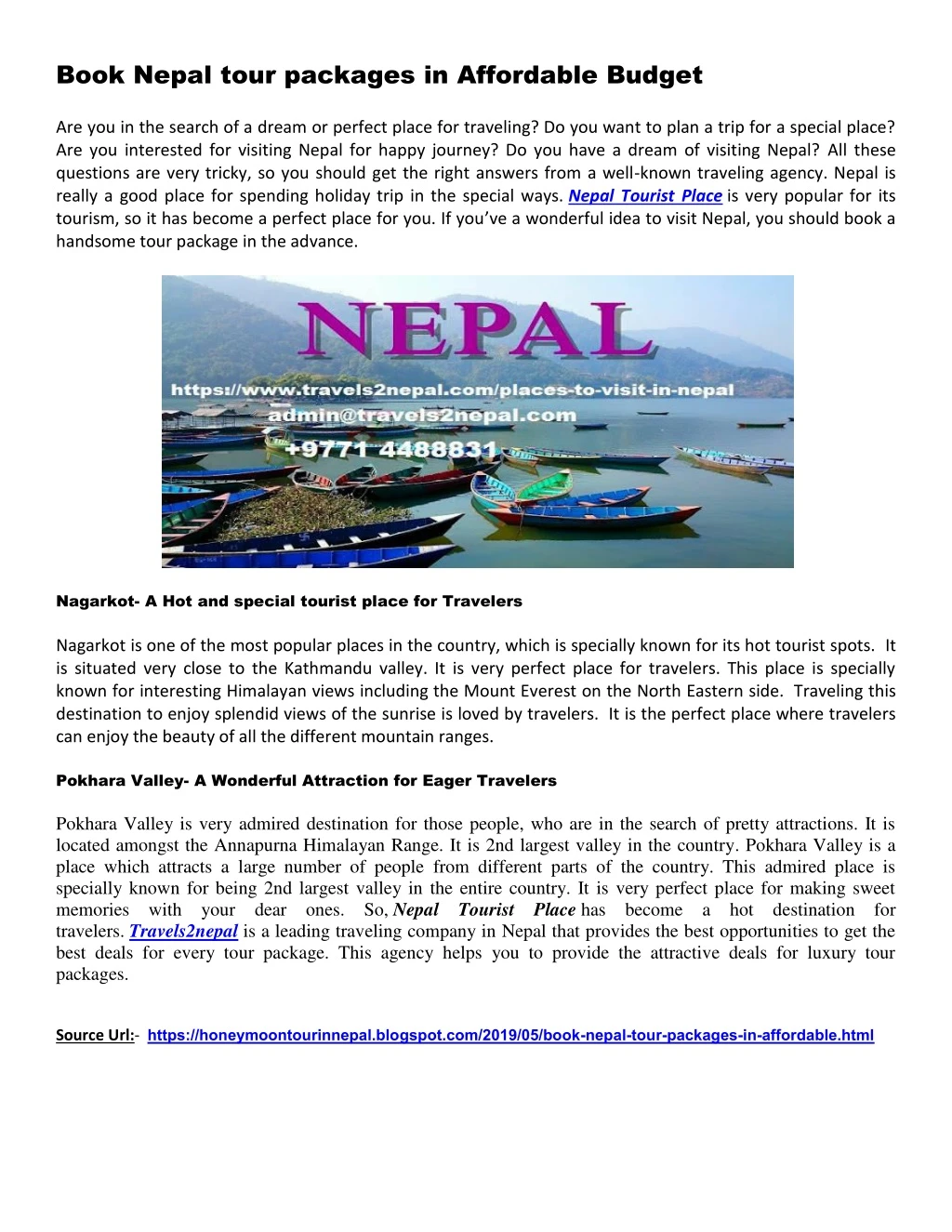 book nepal tour packages in affordable budget