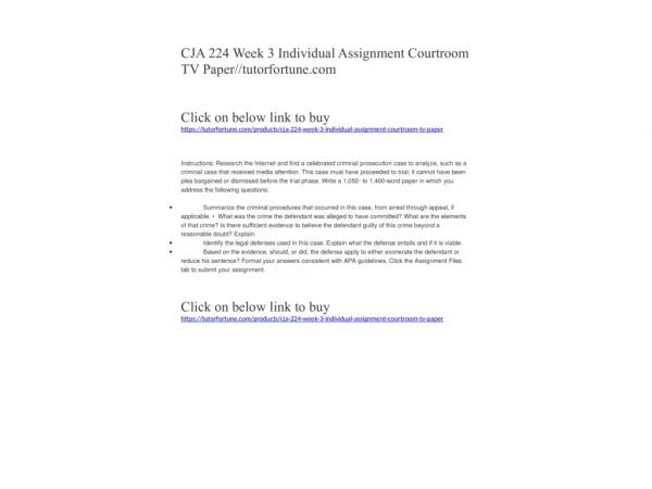 CJA 224 Week 3 Individual Assignment Courtroom TV Paper//tutorfortune.com
