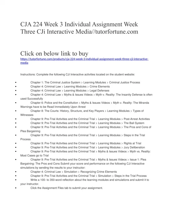 CJA 224 Week 3 Individual Assignment Week Three CJi Interactive Media//tutorfortune.com