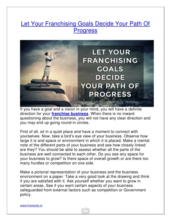 Let Your Franchising Goals Decide Your Path Of Progress