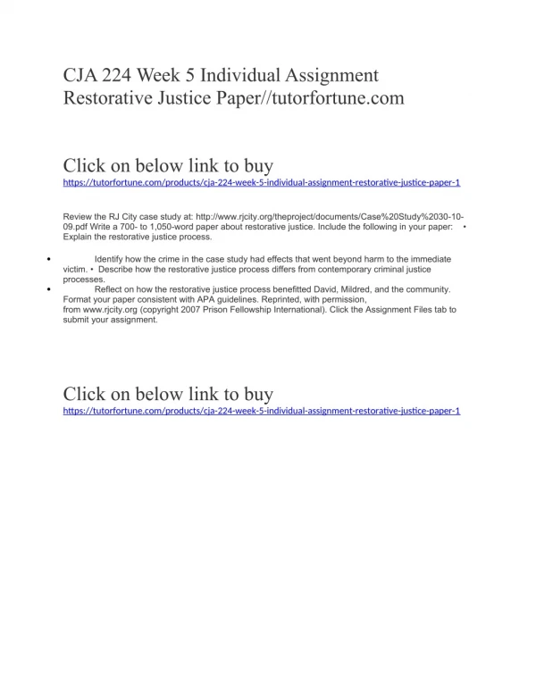 CJA 224 Week 5 Individual Assignment Restorative Justice Paper//tutorfortune.com