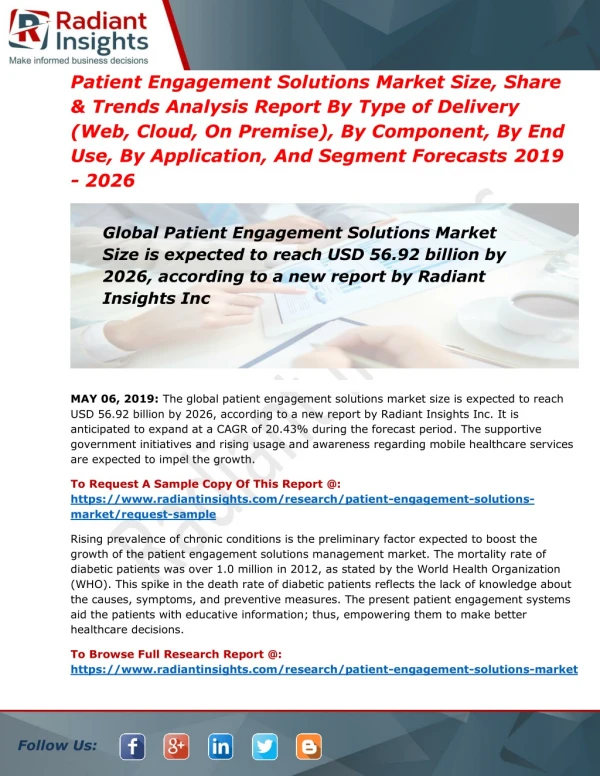 Patient Engagement Solutions Market Size, Share & Trends Analysis, By Component, By End Use, By Application, And Segment