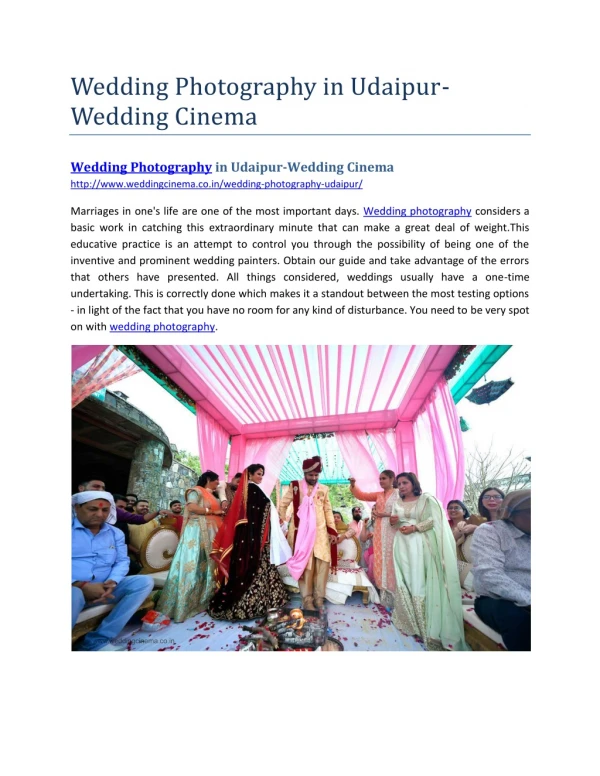 Wedding Photography in Udaipur-Wedding Cinema