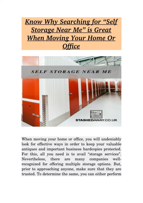 Know Why Searching for “Self Storage Near Me” is Great When Moving Your Home Or Office